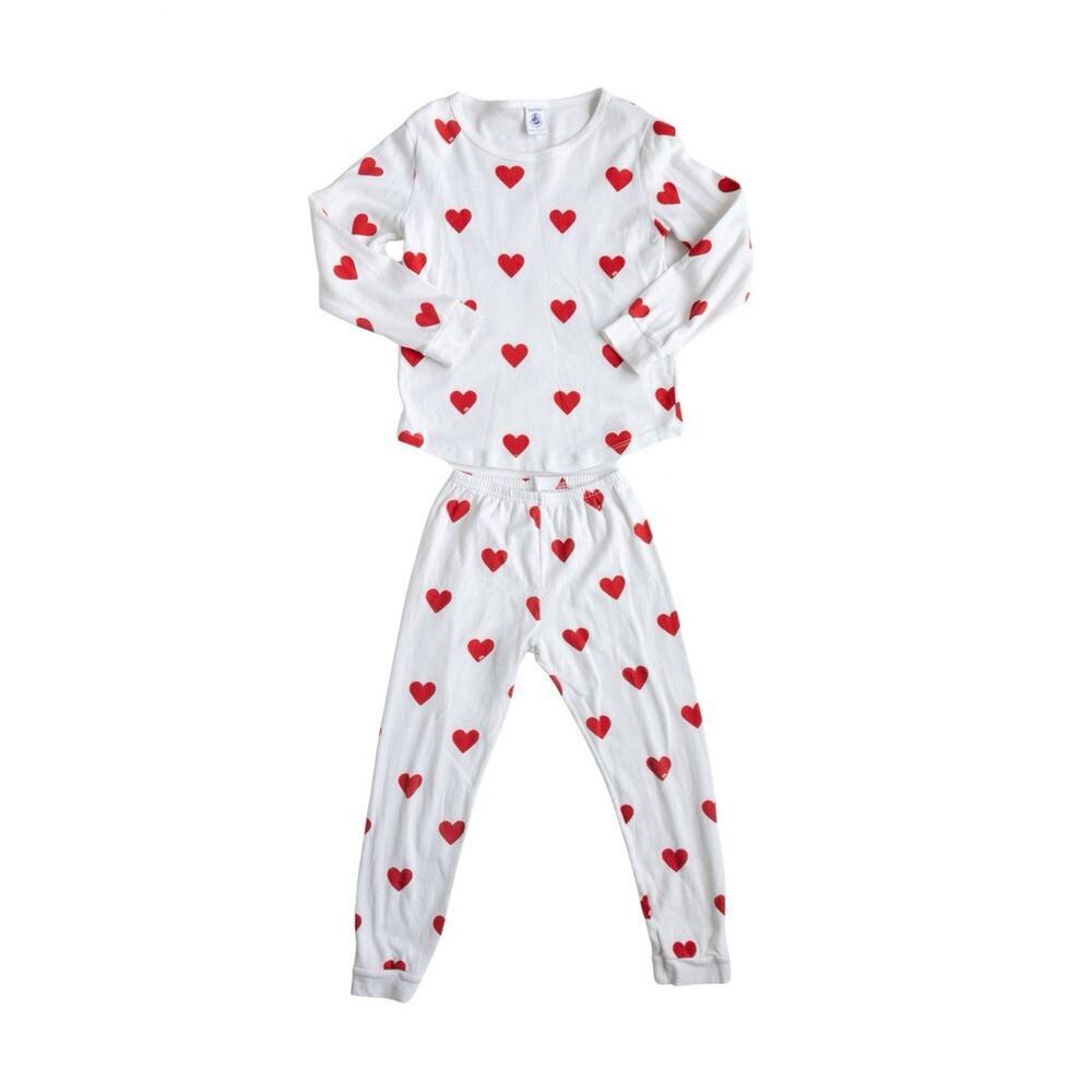 Petit Bateau Heart Sleepwear Red White Girls 5T Valentine’s Pajama Set